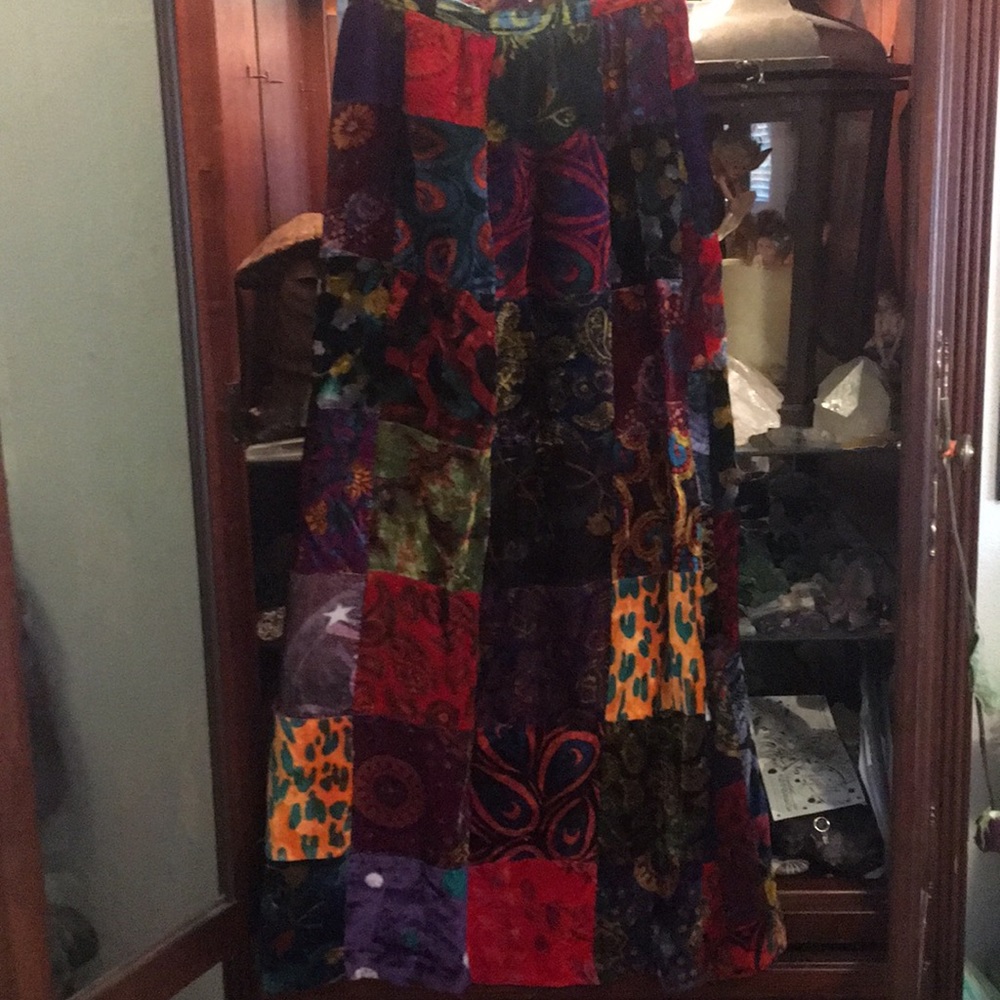 Vintage velvet patchwork paisley, stars boho skirt